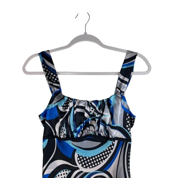 Y2K Black & Blue Abstract Sweetheart Milkmaid Sleeveless Top - Picture 3 of 12